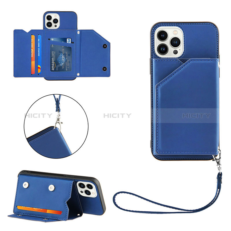 Funda Lujo Cuero Carcasa Y06B para Apple iPhone 13 Pro Max Azul