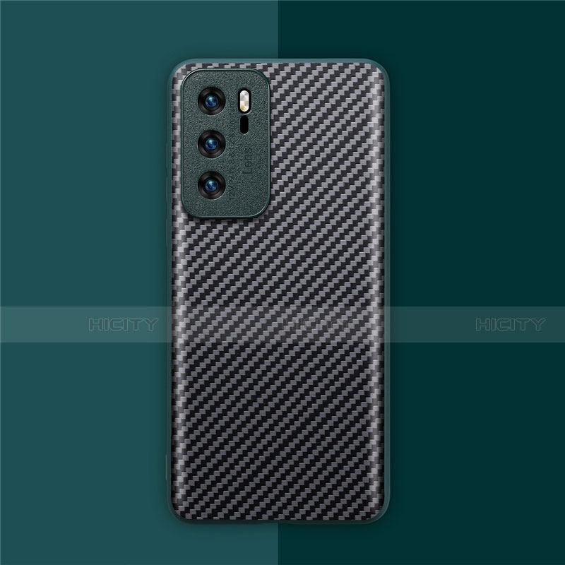 Funda Lujo Fibra de Carbon Carcasa Twill para Huawei P40 Cian