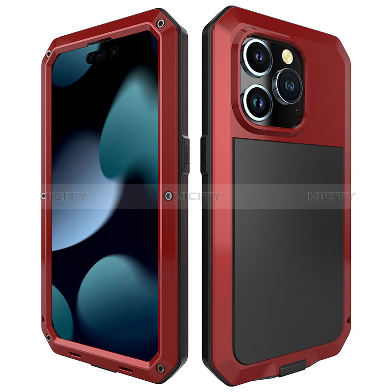 Funda Lujo Marco de Aluminio Carcasa 360 Grados HJ1 para Apple iPhone 13 Pro Max Rojo