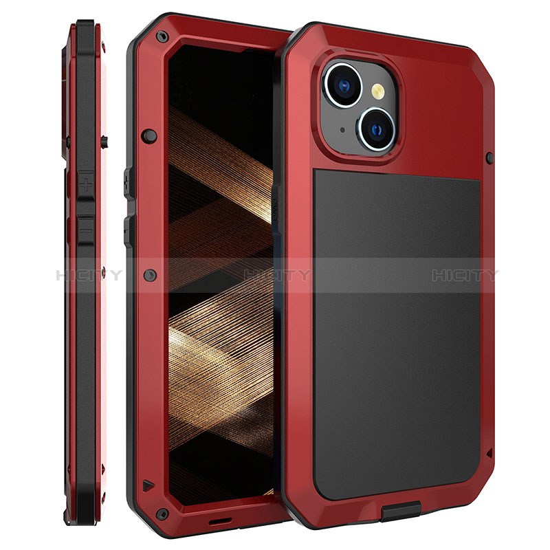 Funda Lujo Marco de Aluminio Carcasa 360 Grados HJ2 para Apple iPhone 14 Plus Rojo