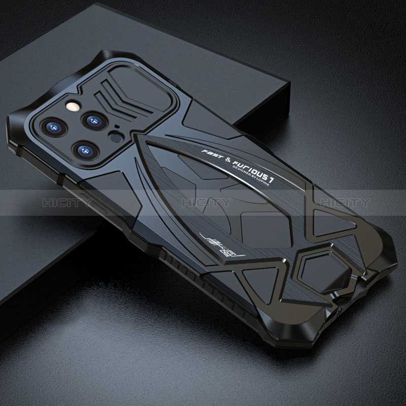 Funda Lujo Marco de Aluminio Carcasa 360 Grados LF1 para Apple iPhone 14 Pro Negro