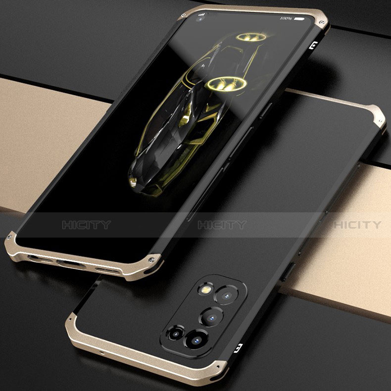 Funda Lujo Marco de Aluminio Carcasa 360 Grados M01 para Oppo Find X3 Lite 5G Oro y Negro