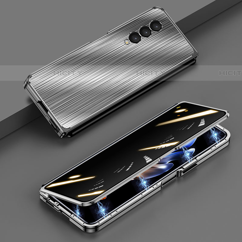 Funda Lujo Marco de Aluminio Carcasa 360 Grados P01 para Samsung Galaxy Z Fold4 5G Gris