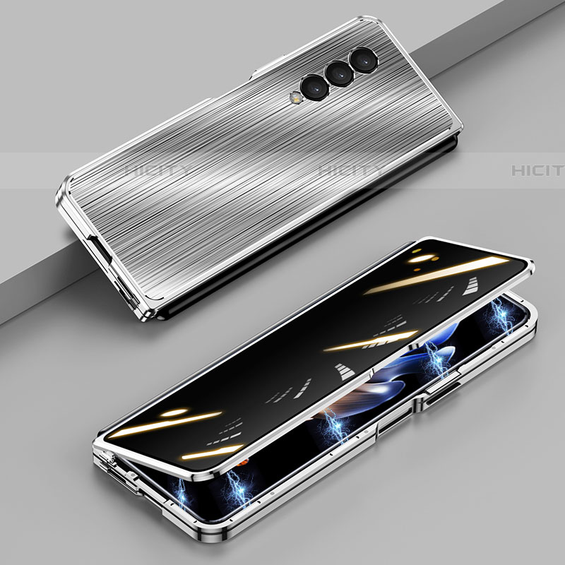Funda Lujo Marco de Aluminio Carcasa 360 Grados P01 para Samsung Galaxy Z Fold4 5G Plata