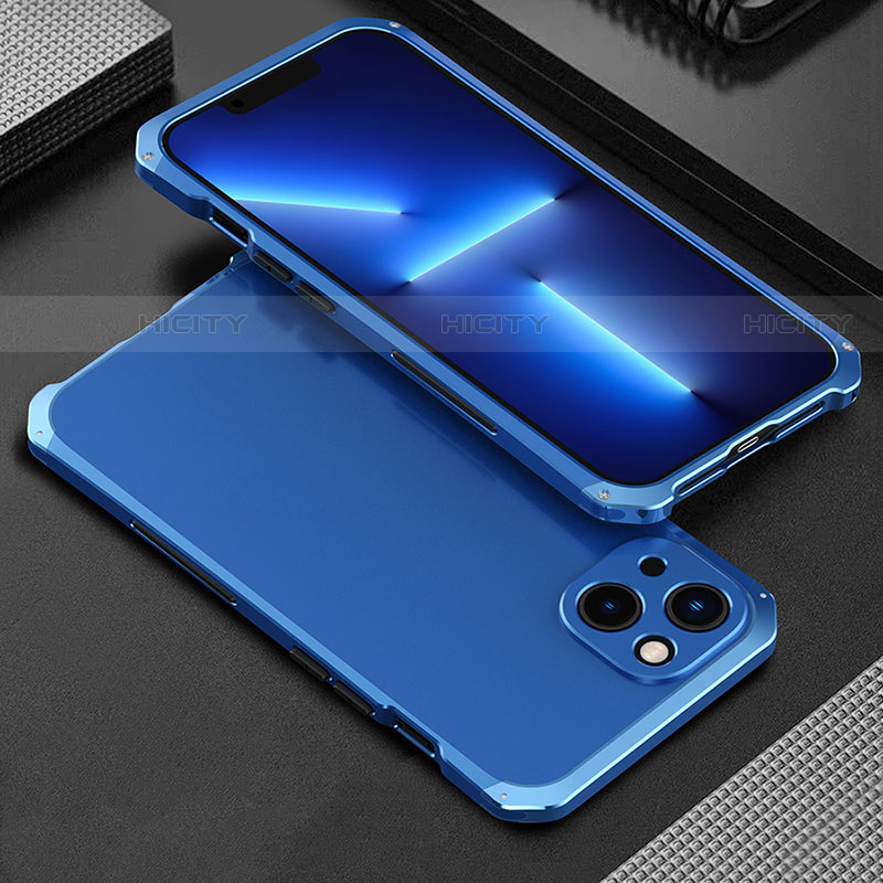 Funda Lujo Marco de Aluminio Carcasa 360 Grados para Apple iPhone 13 Azul