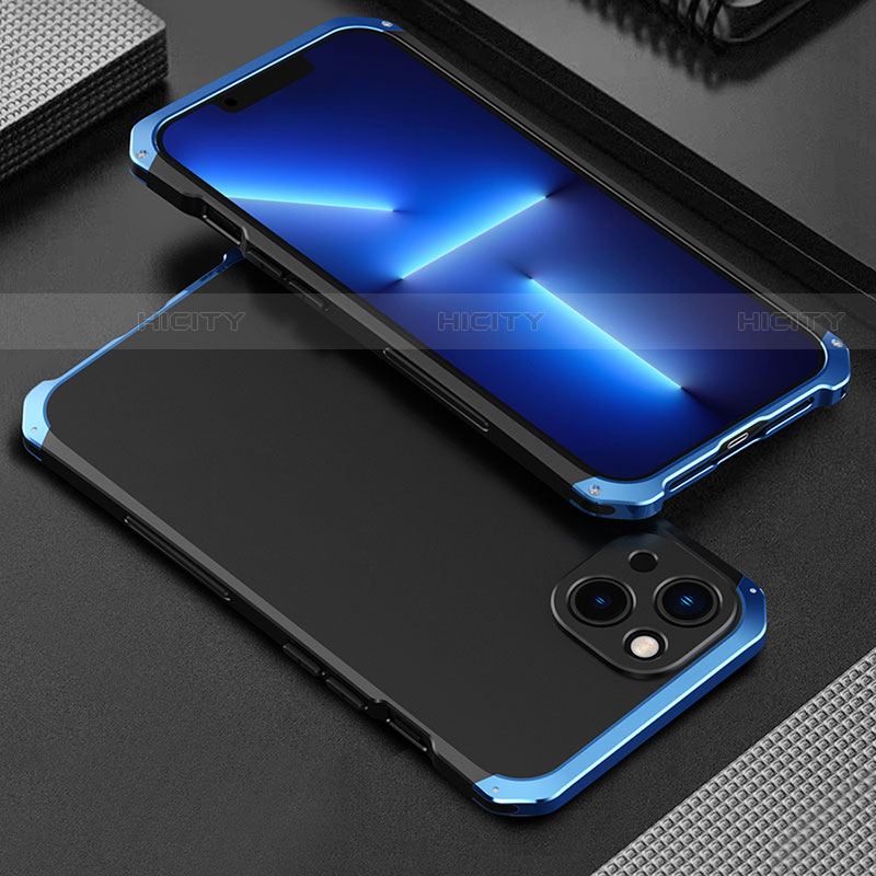 Funda Lujo Marco de Aluminio Carcasa 360 Grados para Apple iPhone 13 Azul y Negro