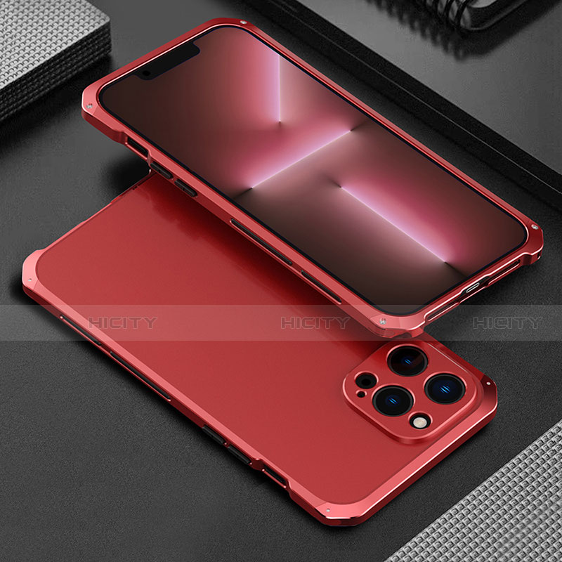 Funda Lujo Marco de Aluminio Carcasa 360 Grados para Apple iPhone 13 Pro Rojo