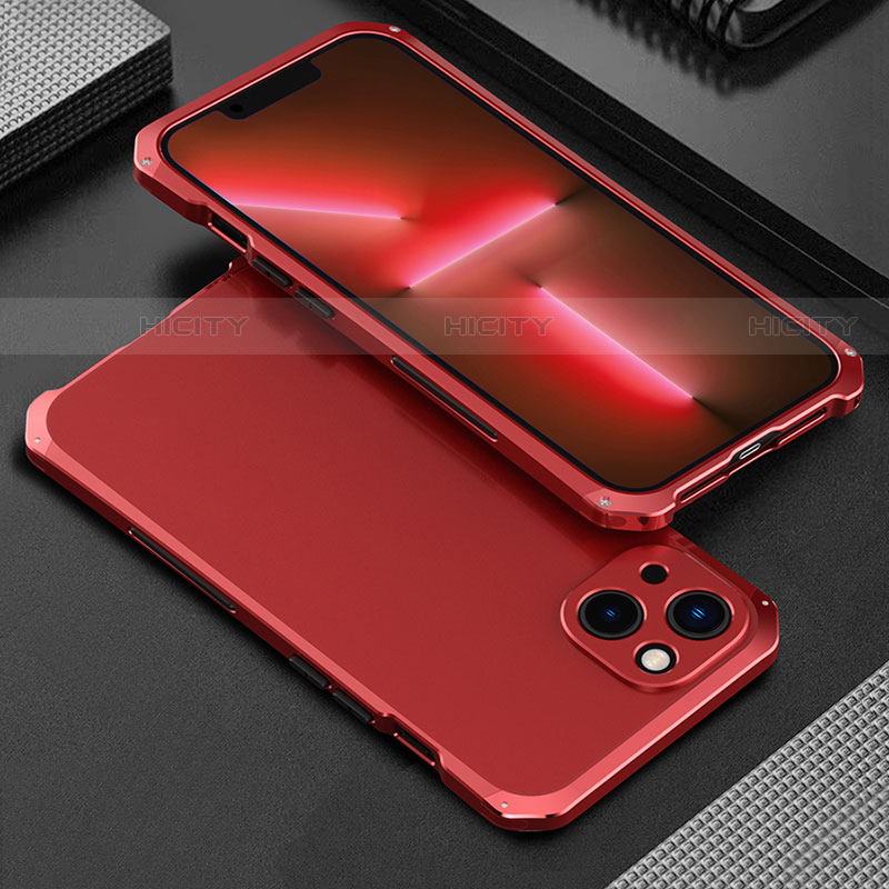 Funda Lujo Marco de Aluminio Carcasa 360 Grados para Apple iPhone 14 Plus Rojo