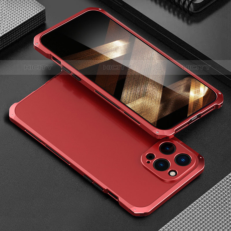Funda Lujo Marco de Aluminio Carcasa 360 Grados para Apple iPhone 16 Pro Max Rojo