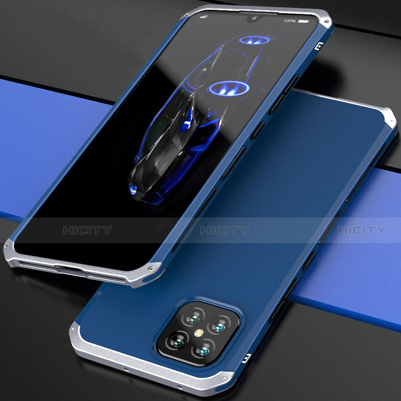 Funda Lujo Marco de Aluminio Carcasa 360 Grados para Huawei Nova 8 SE 5G Plata y Azul