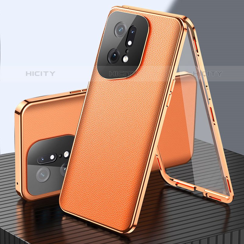 Funda Lujo Marco de Aluminio Carcasa 360 Grados para Oppo Find X5 Pro 5G Naranja