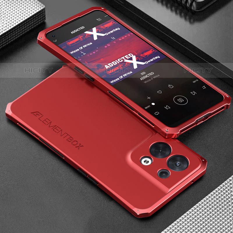 Funda Lujo Marco de Aluminio Carcasa 360 Grados para Oppo Reno8 5G Rojo