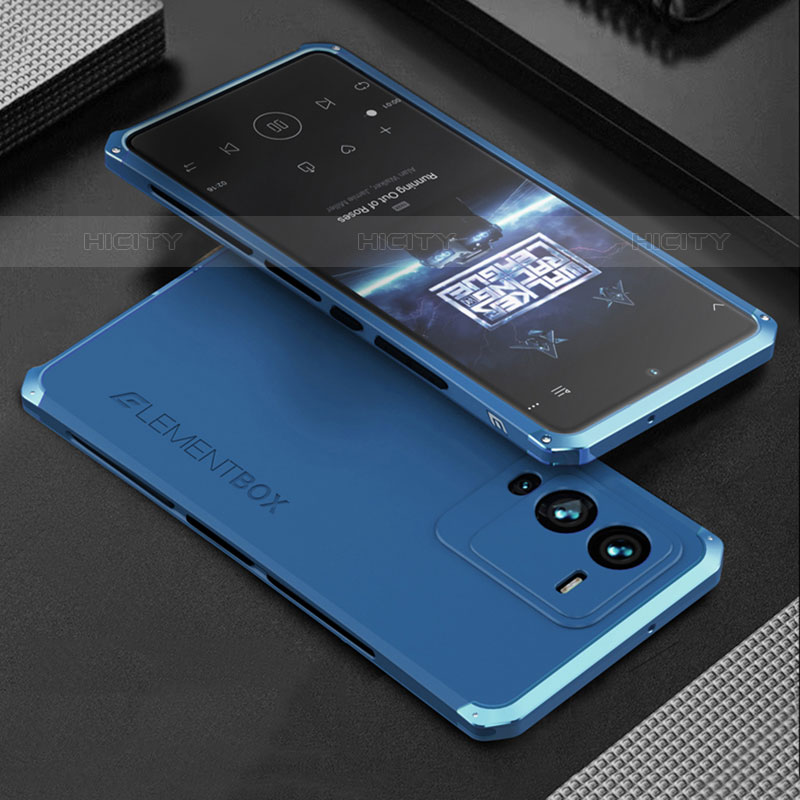 Funda Lujo Marco de Aluminio Carcasa 360 Grados para Vivo V25 Pro 5G Azul
