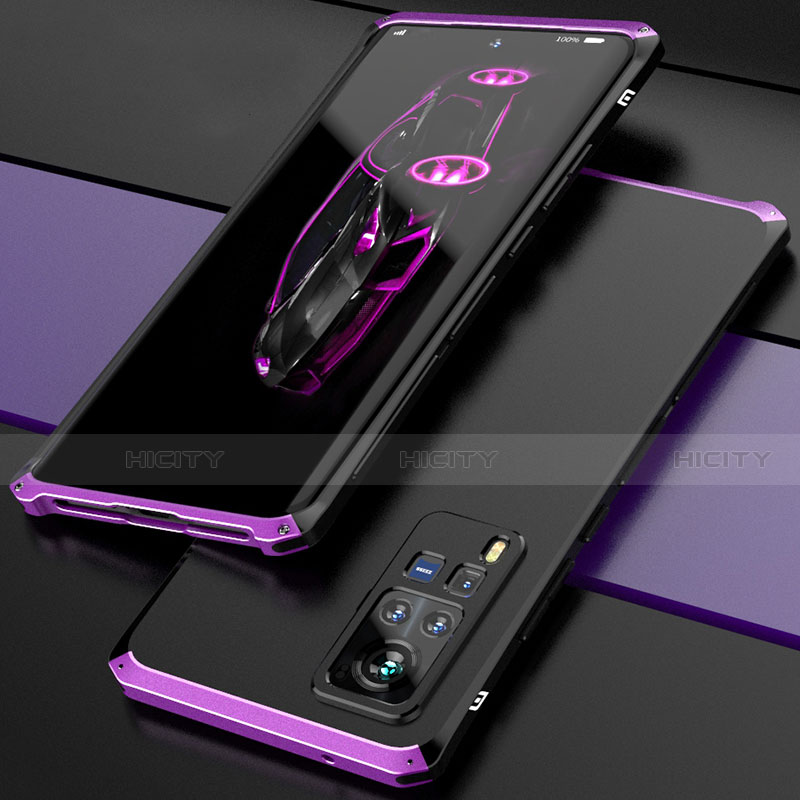 Funda Lujo Marco de Aluminio Carcasa 360 Grados para Vivo X60 Pro 5G Morado y Negro