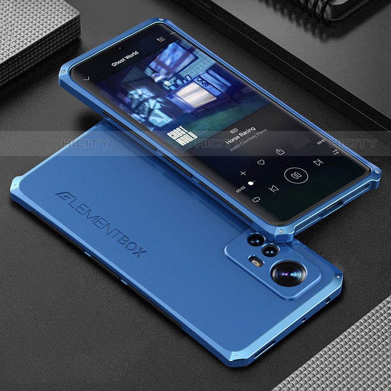 Funda Lujo Marco de Aluminio Carcasa 360 Grados para Xiaomi Mi 12 Pro 5G Azul