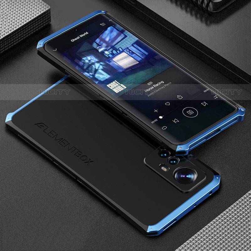 Funda Lujo Marco de Aluminio Carcasa 360 Grados para Xiaomi Mi 12 Pro 5G Azul y Negro