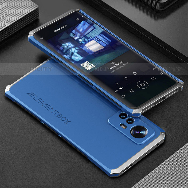 Funda Lujo Marco de Aluminio Carcasa 360 Grados para Xiaomi Mi 12 Pro 5G Plata y Azul