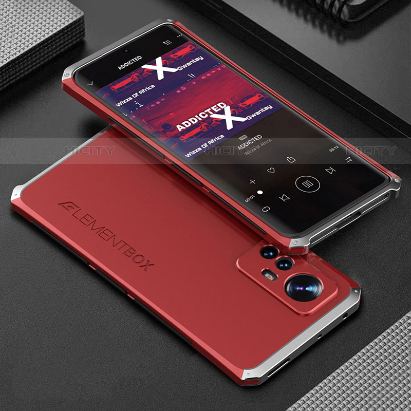 Funda Lujo Marco de Aluminio Carcasa 360 Grados para Xiaomi Mi 12 Pro 5G Plata y Rojo