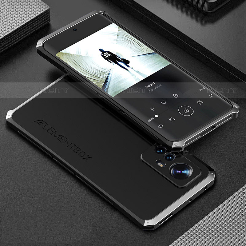 Funda Lujo Marco de Aluminio Carcasa 360 Grados para Xiaomi Mi 12S 5G Plata y Negro