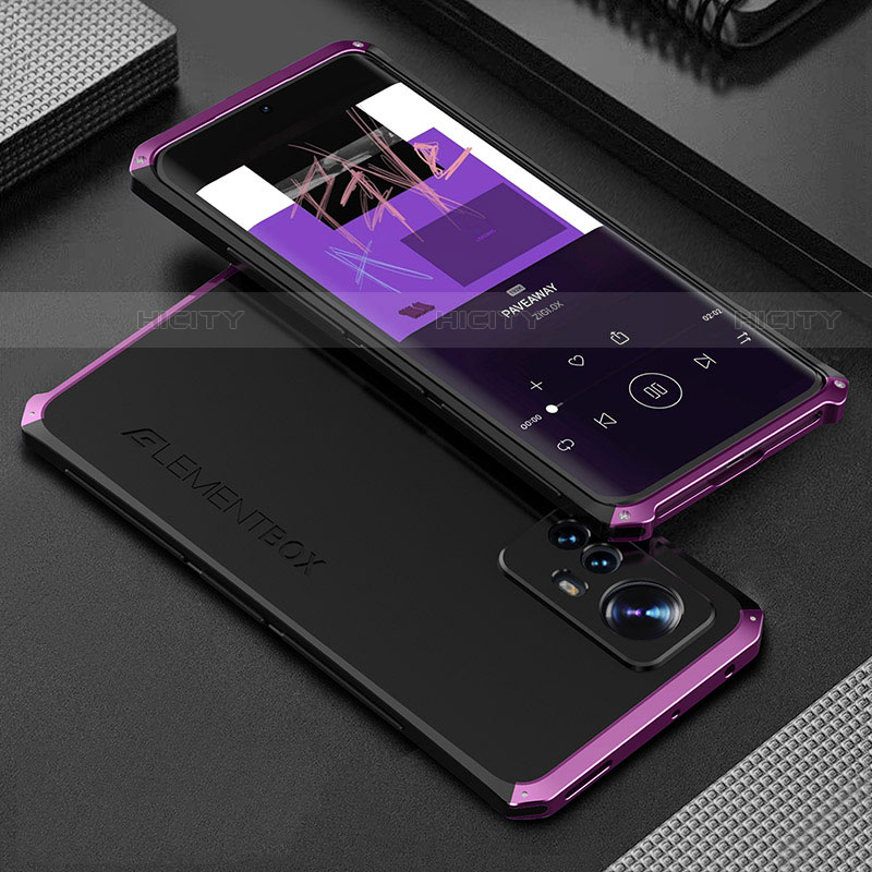 Funda Lujo Marco de Aluminio Carcasa 360 Grados para Xiaomi Mi 12X 5G Morado