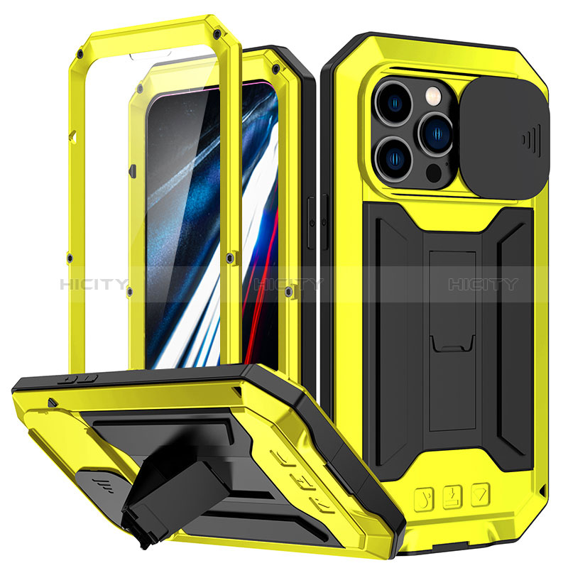 Funda Lujo Marco de Aluminio Carcasa 360 Grados RJ2 para Apple iPhone 13 Pro Max Amarillo