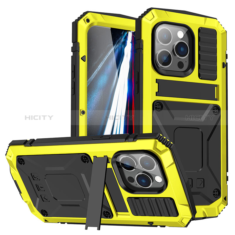 Funda Lujo Marco de Aluminio Carcasa 360 Grados RJ2 para Apple iPhone 14 Pro Amarillo