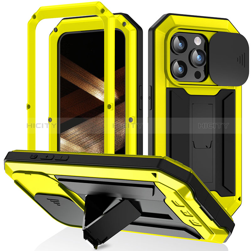 Funda Lujo Marco de Aluminio Carcasa 360 Grados RJ3 para Apple iPhone 13 Pro Amarillo