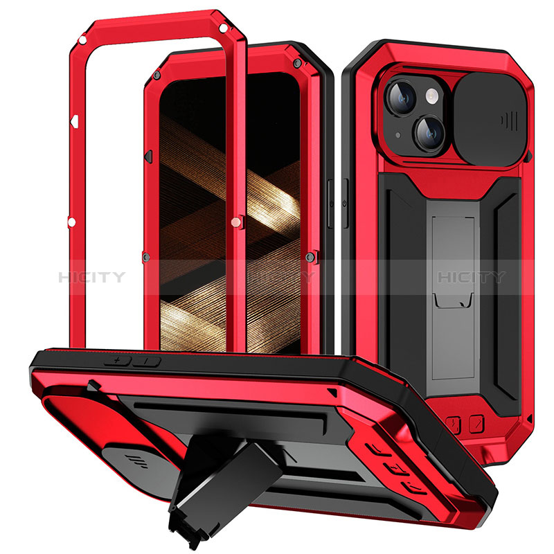 Funda Lujo Marco de Aluminio Carcasa 360 Grados RJ3 para Apple iPhone 14 Plus Rojo
