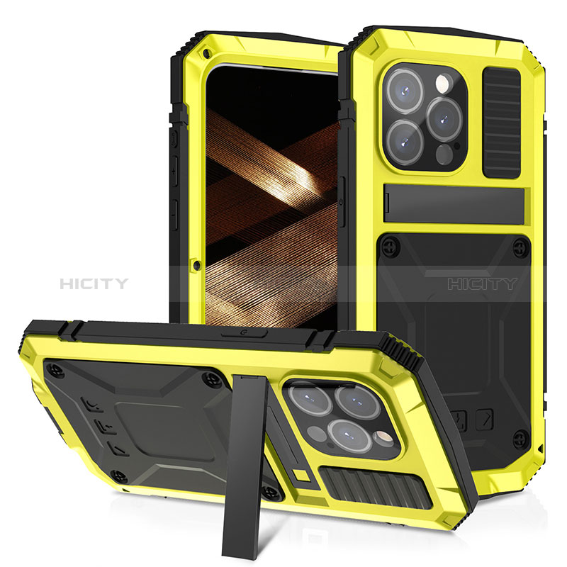 Funda Lujo Marco de Aluminio Carcasa 360 Grados RJ4 para Apple iPhone 14 Pro Amarillo