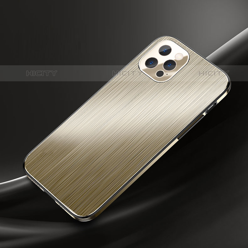 Funda Lujo Marco de Aluminio Carcasa M02 para Apple iPhone 15 Pro Max Oro