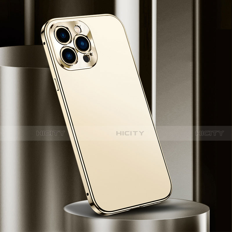Funda Lujo Marco de Aluminio Carcasa M03 para Apple iPhone 13 Pro Oro