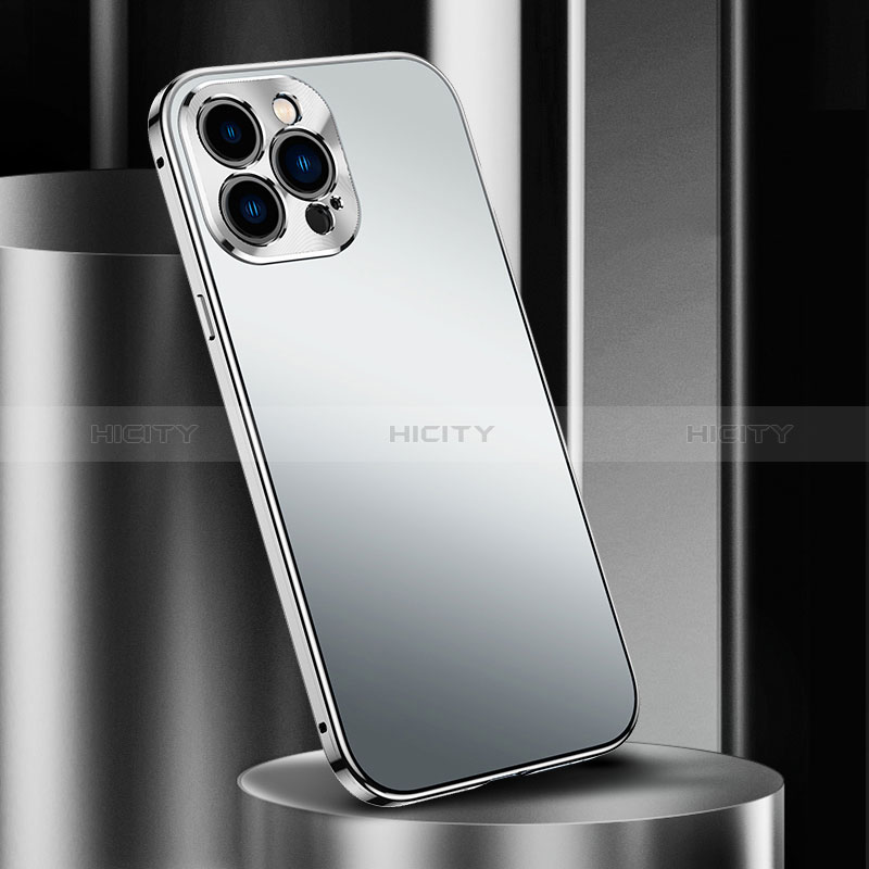 Funda Lujo Marco de Aluminio Carcasa M03 para Apple iPhone 14 Pro Max Plata