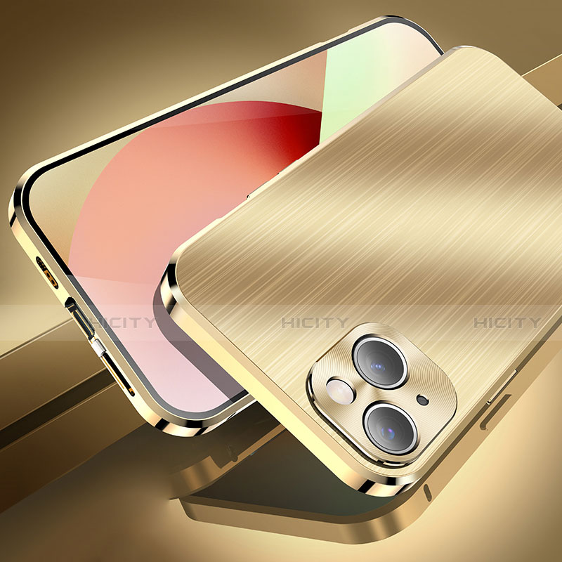 Funda Lujo Marco de Aluminio Carcasa M06 para Apple iPhone 14 Plus Oro