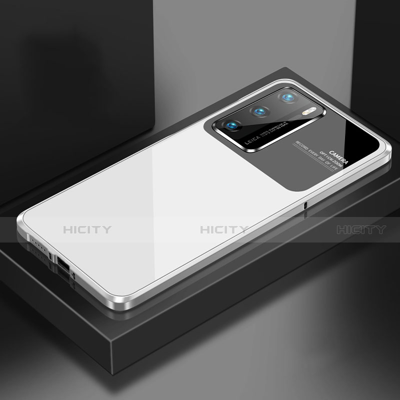 Funda Lujo Marco de Aluminio Carcasa N01 para Huawei P40 Blanco