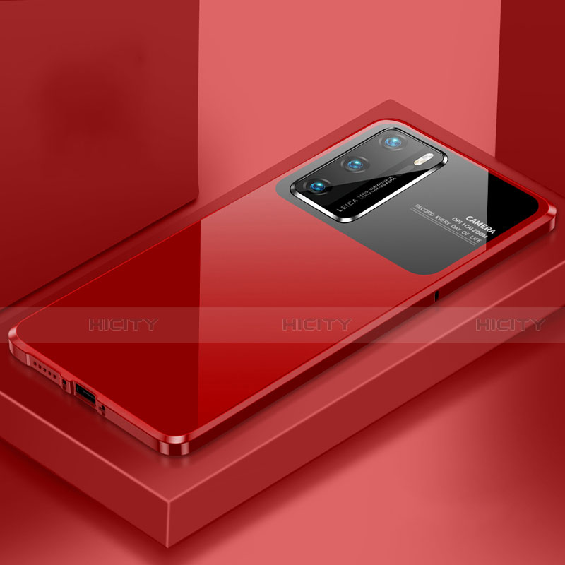 Funda Lujo Marco de Aluminio Carcasa N01 para Huawei P40 Rojo