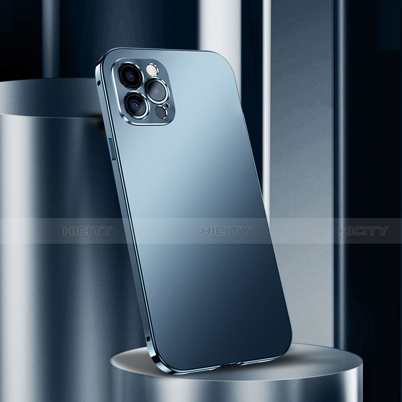 Funda Lujo Marco de Aluminio Carcasa N02 para Apple iPhone 12 Pro Azul