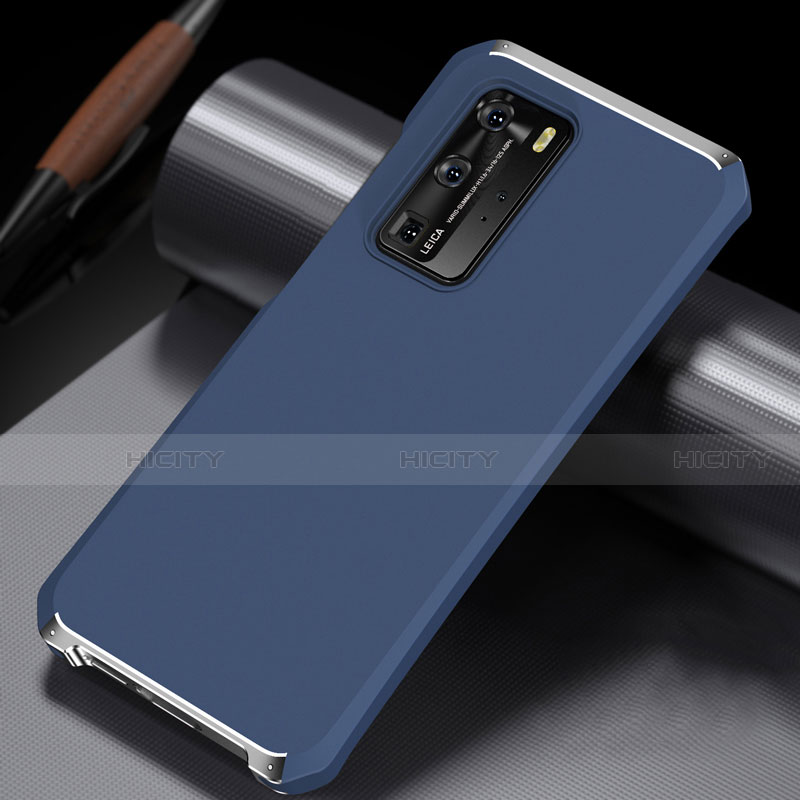 Funda Lujo Marco de Aluminio Carcasa N02 para Huawei P40 Pro Azul