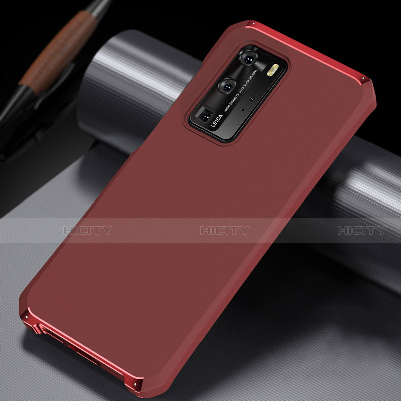 Funda Lujo Marco de Aluminio Carcasa N02 para Huawei P40 Pro Rojo