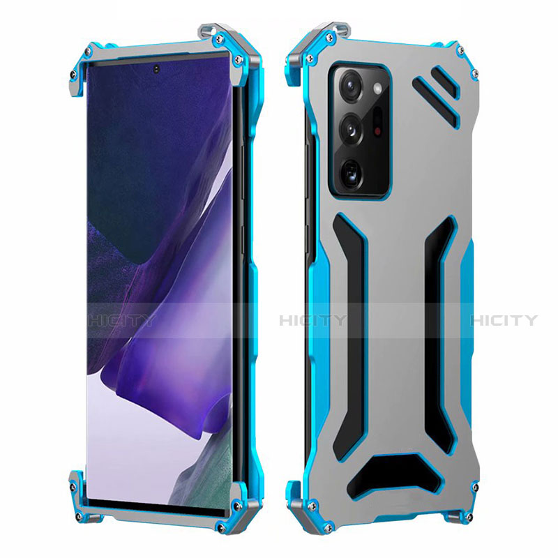 Funda Lujo Marco de Aluminio Carcasa N02 para Samsung Galaxy Note 20 Ultra 5G Azul Cielo