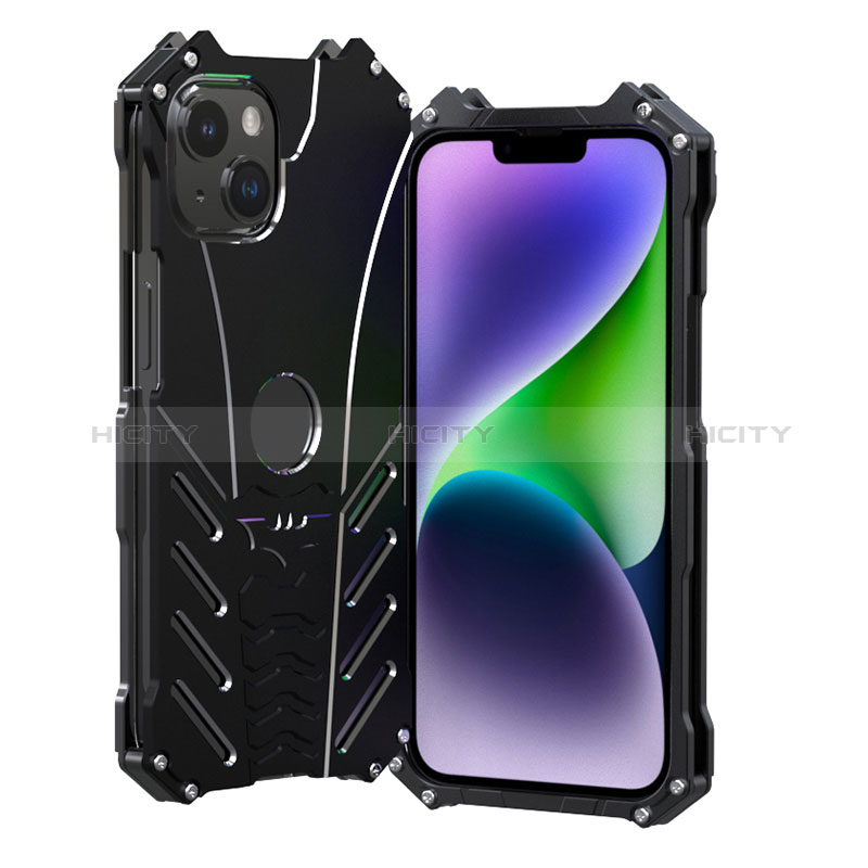 Funda Lujo Marco de Aluminio Carcasa P01 para Apple iPhone 14 Negro