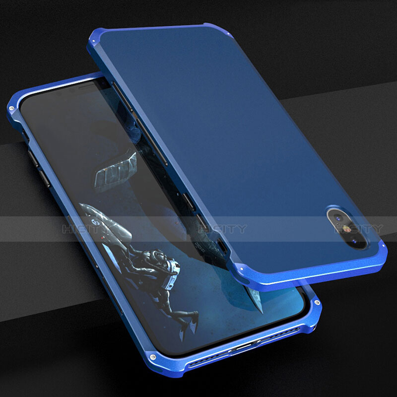 Funda Lujo Marco de Aluminio Carcasa para Apple iPhone X Azul