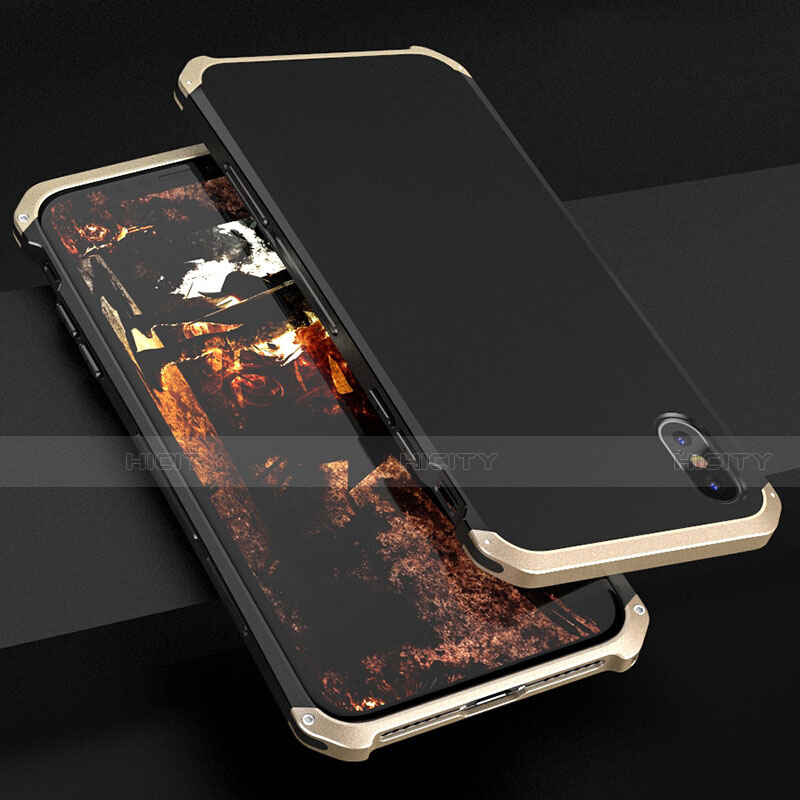 Funda Lujo Marco de Aluminio Carcasa para Apple iPhone Xs Max Oro y Negro