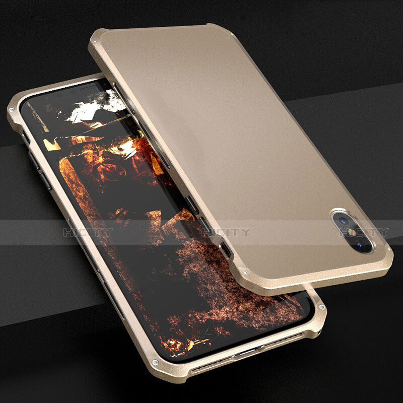 Funda Lujo Marco de Aluminio Carcasa para Apple iPhone Xs Oro