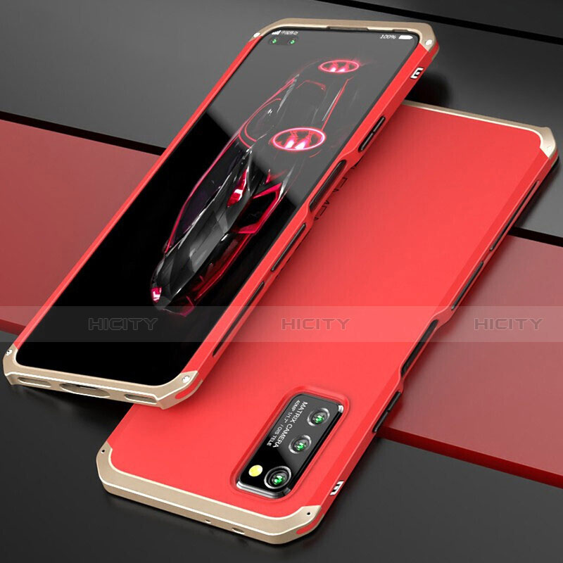 Funda Lujo Marco de Aluminio Carcasa para Huawei Honor View 30 5G Oro y Rojo