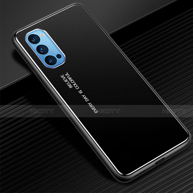 Funda Lujo Marco de Aluminio Carcasa para Oppo Reno4 5G Negro