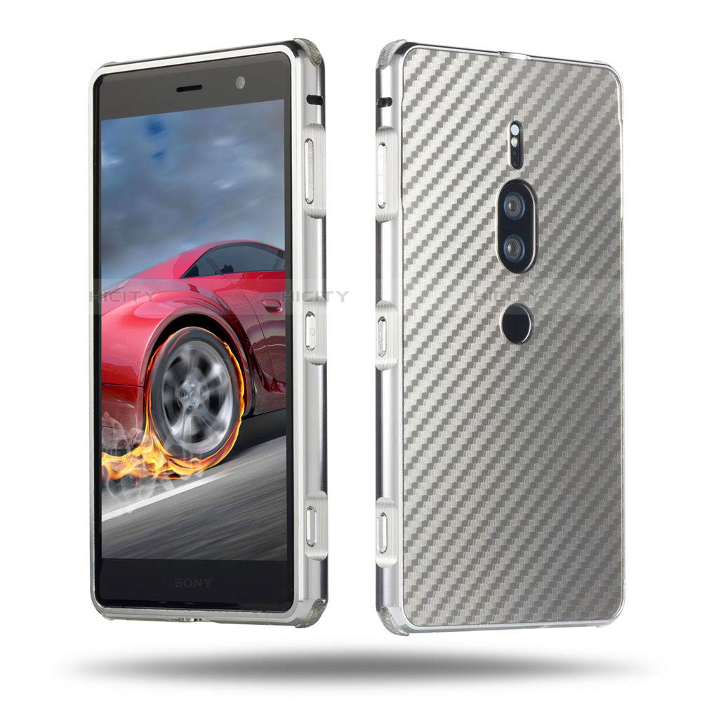 Funda Lujo Marco de Aluminio Carcasa para Sony Xperia XZ2 Premium Plata