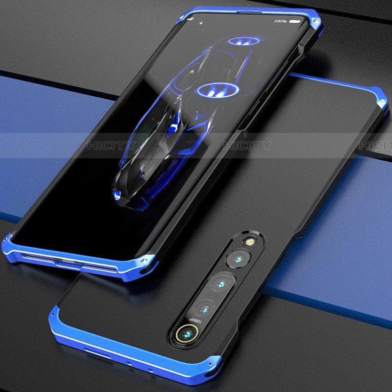 Funda Lujo Marco de Aluminio Carcasa para Xiaomi Mi 10 Azul y Negro