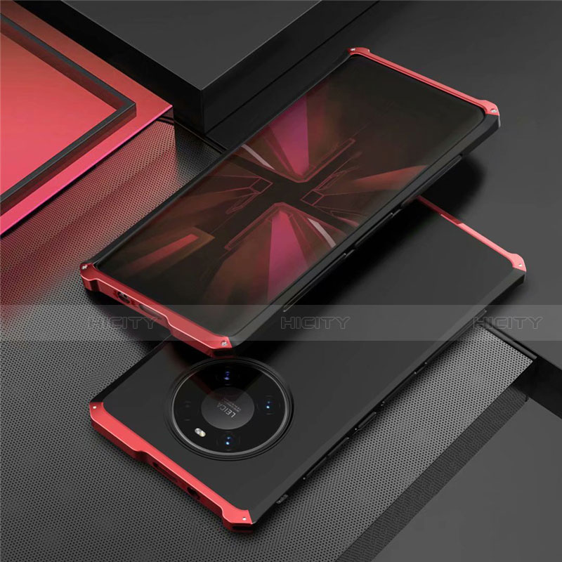 Funda Lujo Marco de Aluminio Carcasa T01 para Huawei Mate 40E Pro 4G Rojo y Negro