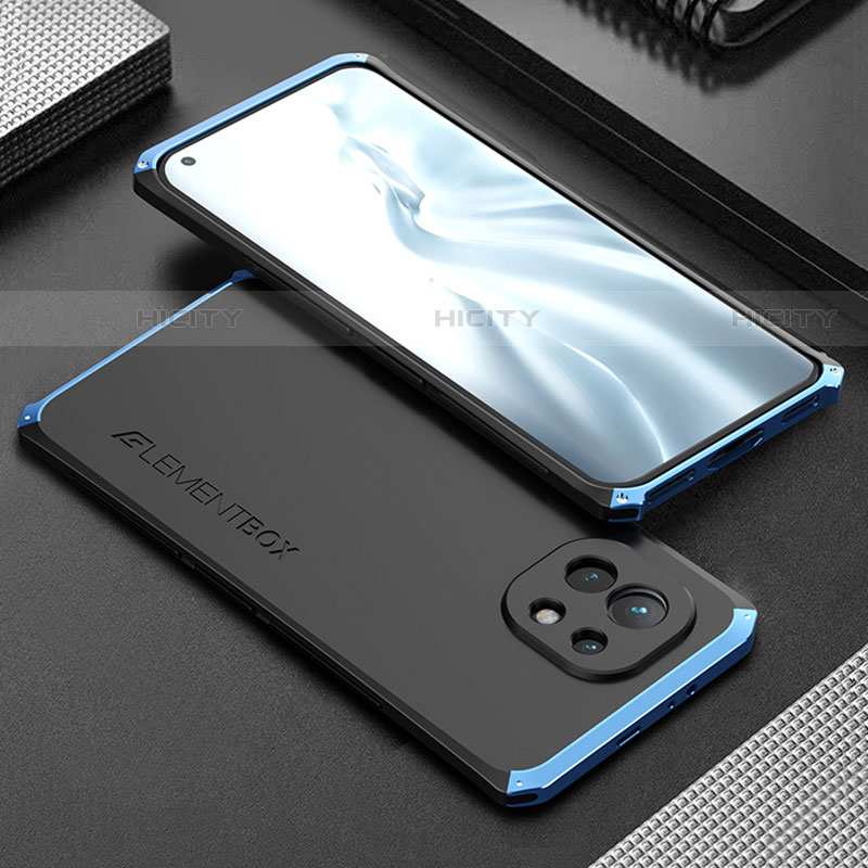 Funda Lujo Marco de Aluminio Carcasa T01 para Xiaomi Mi 11 5G Azul y Negro