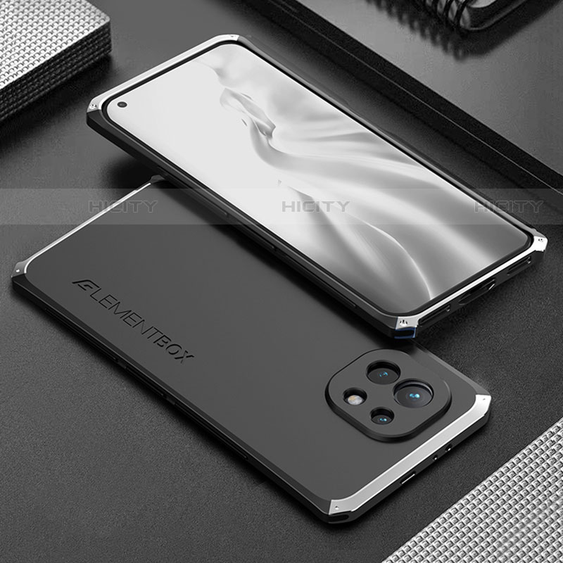 Funda Lujo Marco de Aluminio Carcasa T01 para Xiaomi Mi 11 5G Plata y Negro